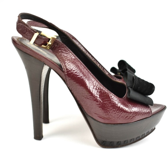 FENDI Deep Burgundy Leather & FF Logo Heels - Picture 5 of 8